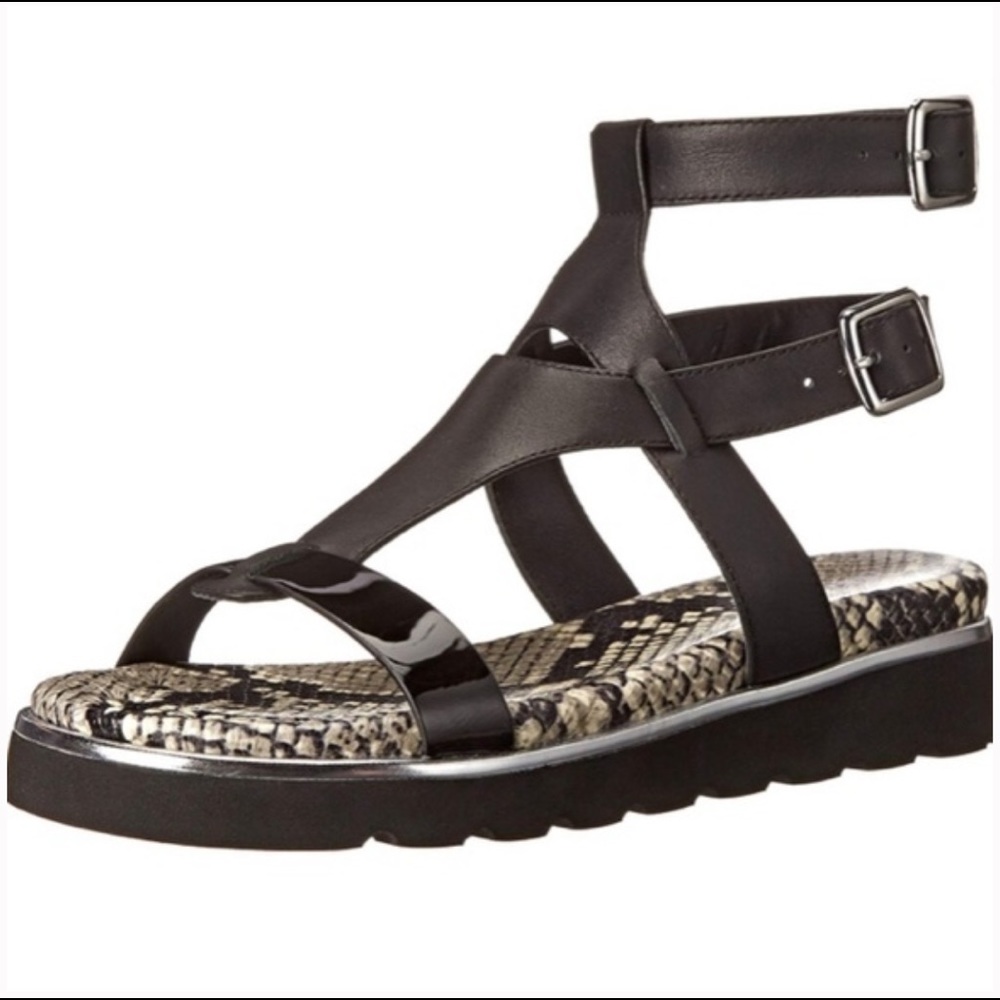 Donald J. Pliner Black and Snake Print Sandals